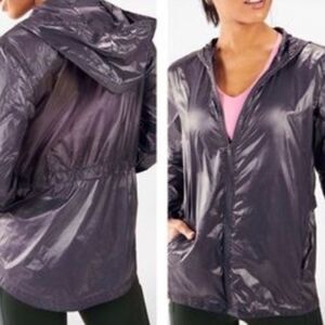 FABLETICS Womens Kali Rain Jacket Hooded Full Zip Pocket Nylon Packable Medium